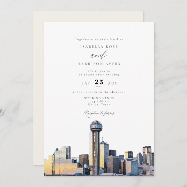 Convite para Casamento de Dallas Texas Skyline (Frente/Verso)