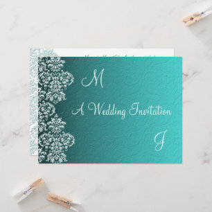 Convite para Casamento de Damask Turquoise