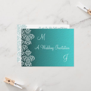 Convite para Casamento de Damask Turquoise
