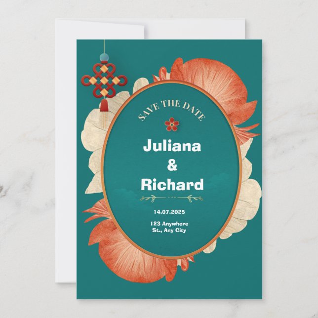 Convite para Casamento de Decoração da Flor Vermel (Frente)