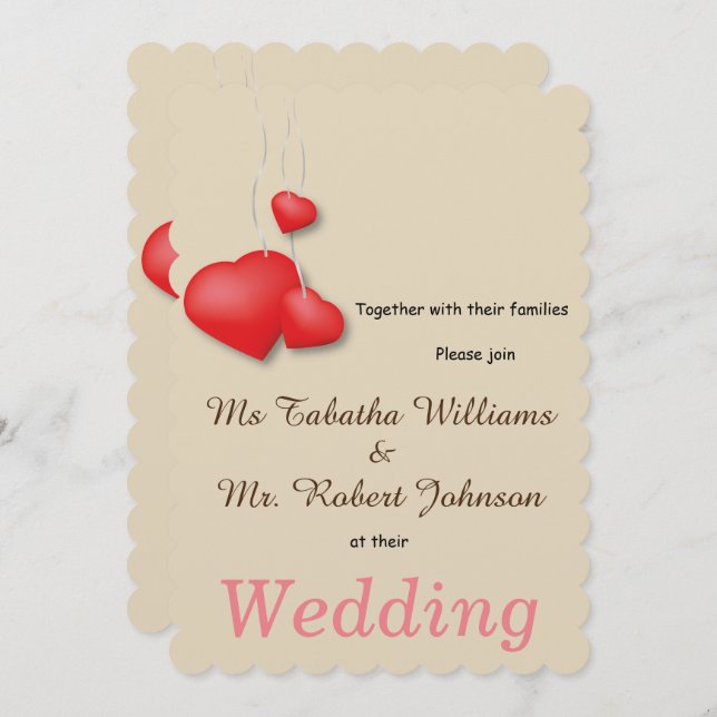 Convite para Casamento de Design de Corações Verme (Frente/Verso)