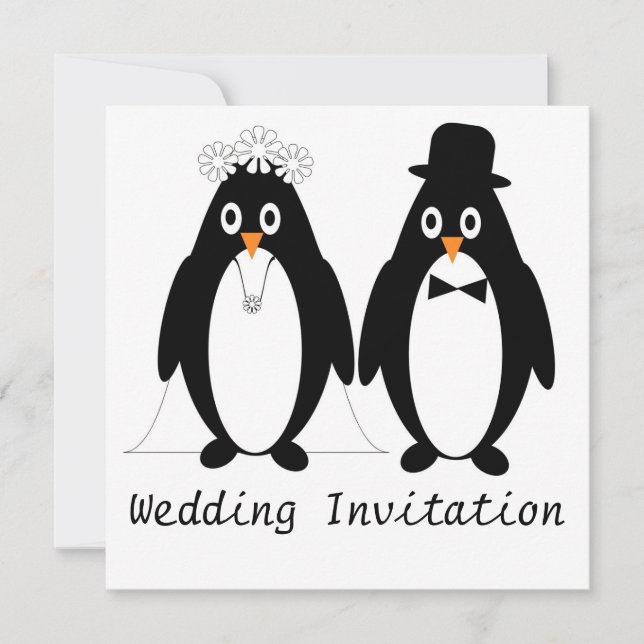 Convite para Casamento de Design de Pinguim (Frente)
