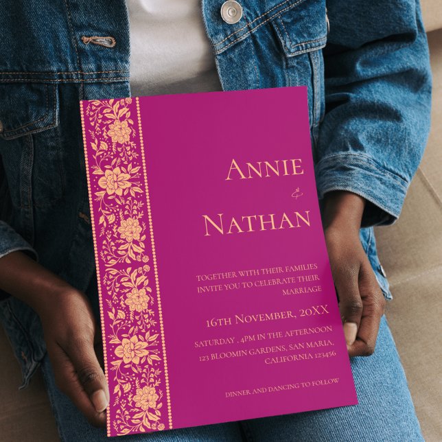 Convite para Casamento de Design Dourado e Vermelh (Trendy Red and Gold Design Wedding Invitation)