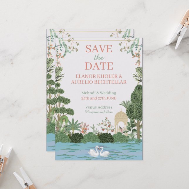 Convite para Casamento de Design Mughal (Frente/Verso In Situ)