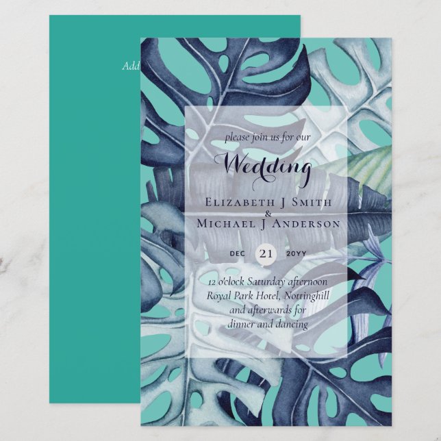 Convite para Casamento de Destino de Folhas Tropic (Frente/Verso)