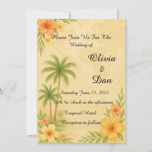 Convite para Casamento de Destino Tropical (Frente)