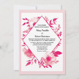 Convite para Casamento de Diamantes de Flores Rosa