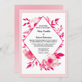 Convite para Casamento de Diamantes de Flores Rosa
