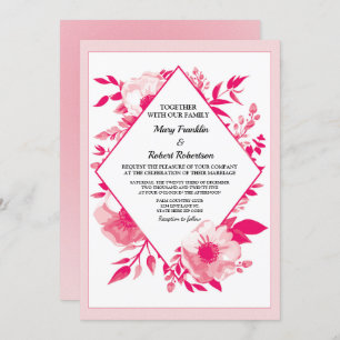 Convite para Casamento de Diamantes de Flores Rosa