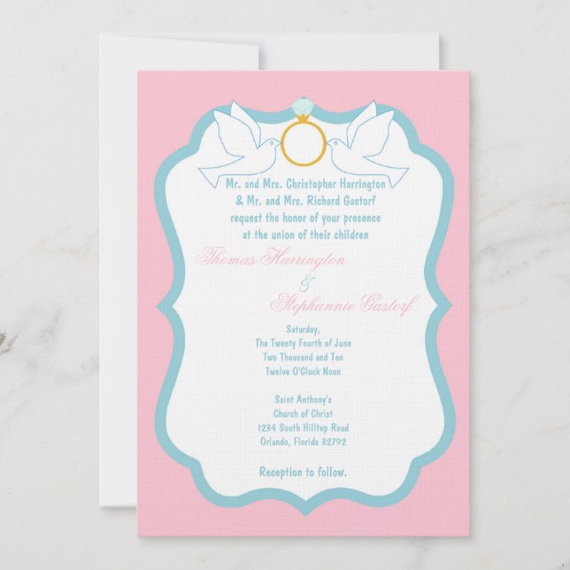 Convite para Casamento de Dove Rosa 5x7 (Frente)