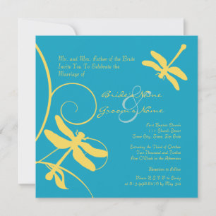 Convite para Casamento de Dragonfly Amarela e Turq