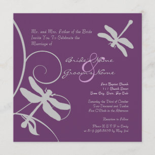 Convite para Casamento de Dragonfly Roxo e Prata
