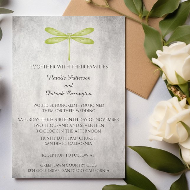 Convite para Casamento de Dragonfly Verde (Green Dragonfly Wedding Invitation)