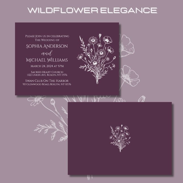 Convite Para Casamento De Elegância De Flores Selv (Wildflower Elegance Wedding Invitations Purple)