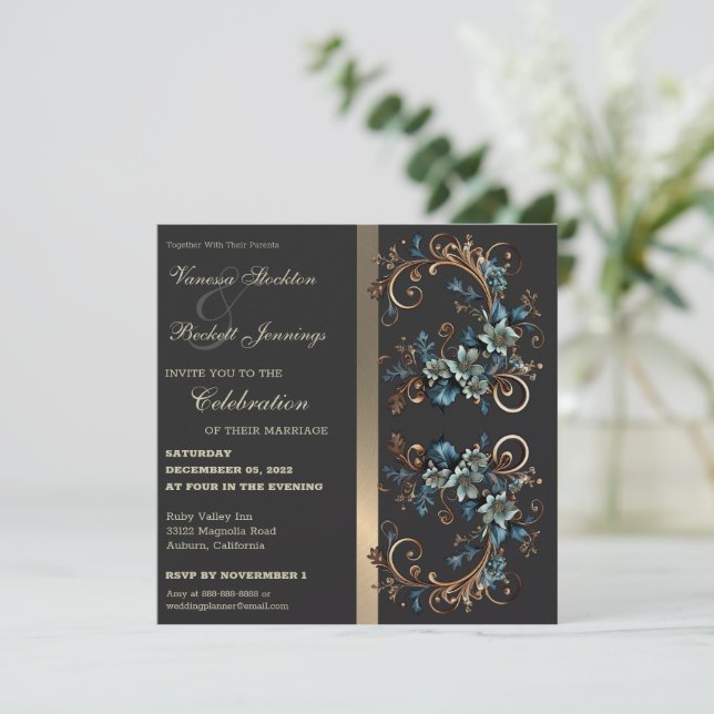 Convite para Casamento de Elegância Floral Gilded (Em pé/Frente)