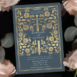 Convite para Casamento de Espadas Douradas, Real M<br><div class="desc">Ponha o tom para o seu casamento de fantasia medieval com um design de convite ousado — uma espada de ouro cercada por florais contra um fundo de cinza. Perfeito para casais sonhando com uma celebração épica e romântica. Torne a sua história de amor lendária à primeira vista! NOTA: o...</div>