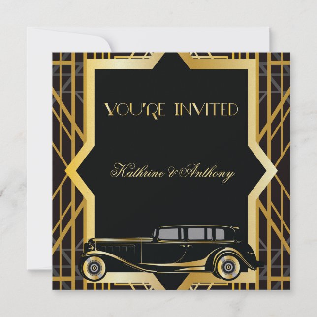 Convite para Casamento de Estilo Gatsby Gatsby (Frente)