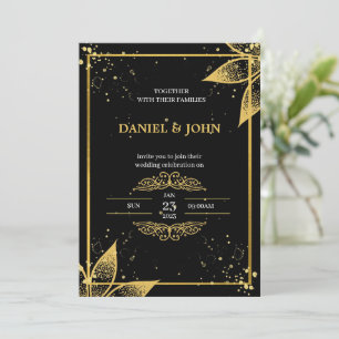 Convite para Casamento de Estilo Indiano: Preto e