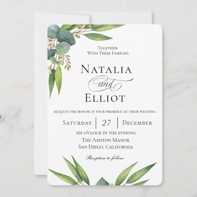 Convite para Casamento de Eucalyptus Botânico (Frente)