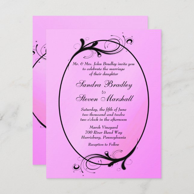 Convite para Casamento de Fairytales Rosa (Frente/Verso)