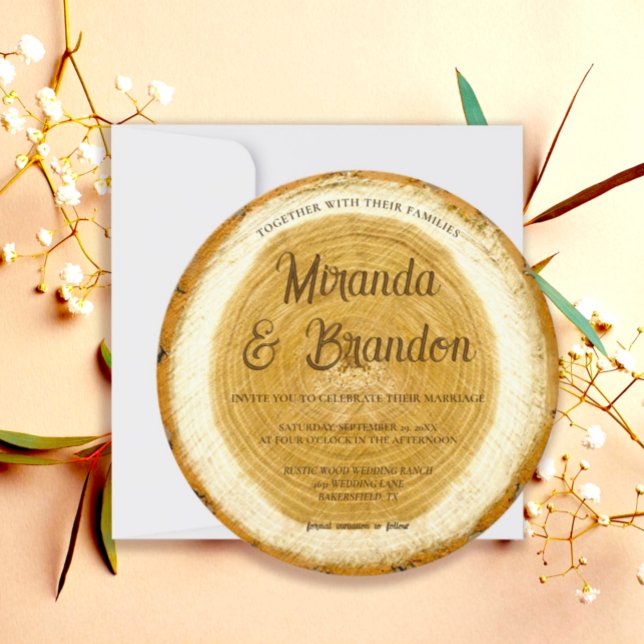 Convite para Casamento de Fatia de Madeira Rústica (Criador carregado)