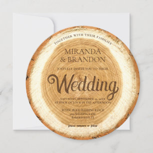 Convite para Casamento de Fatia de Madeira Rústica