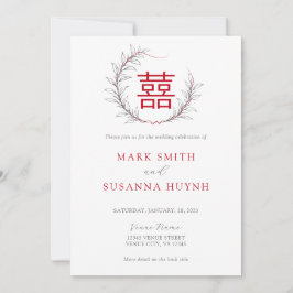 Convite para Casamento de Felicidade Dupla Chinesa