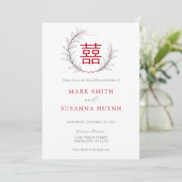 Convite para Casamento de Felicidade Dupla Chinesa