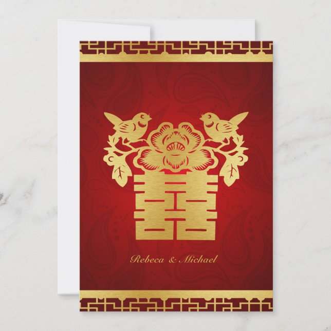 Convite para Casamento de Felicidade Dupla Chinesa (Frente)