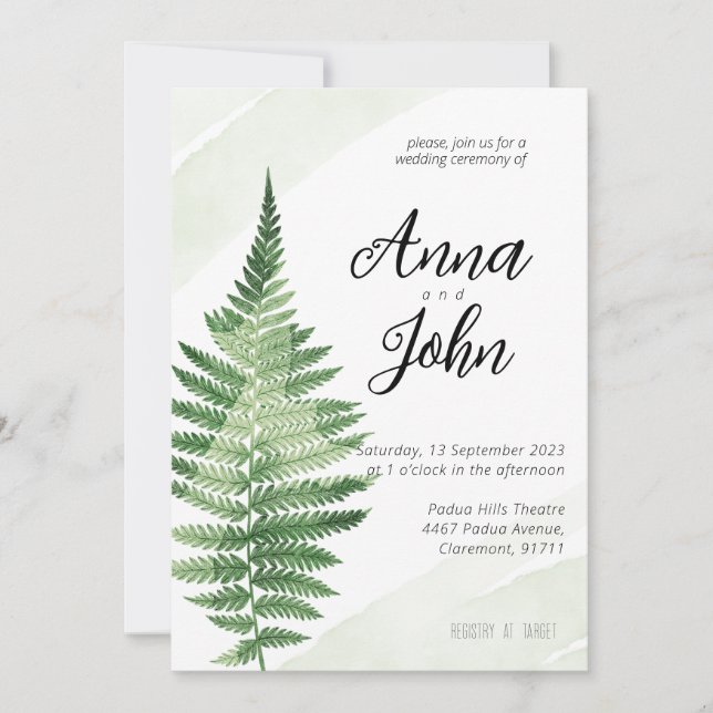 Convite para Casamento de Fern Verde Minimalista (Frente)