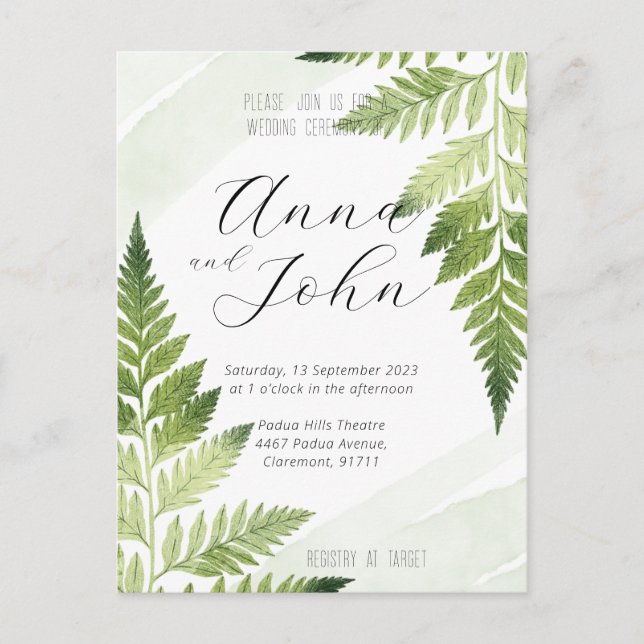 Convite para Casamento de Fern Verde Minimalista (Frente)