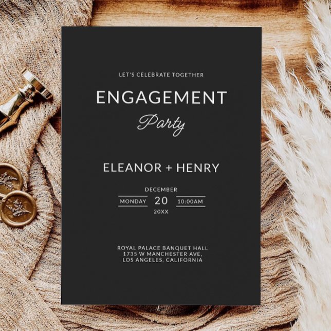 Convite para Casamento de Festa de noivado Negra (Black Engagement Party Wedding Invitation)