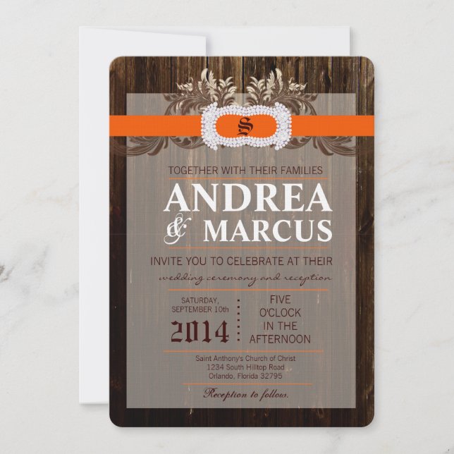 Convite para Casamento de Fita de Fita de Madeira  (Frente)