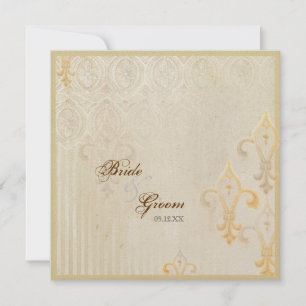 Convite para Casamento de Fleur di Lys Damask 2 Cr