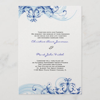 Convite para Casamento de Fleurish Real Blue Scrol