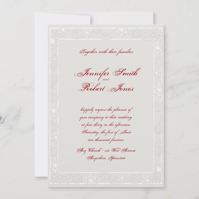 Convite para Casamento de Flocos de Neve Brancos e (Frente)