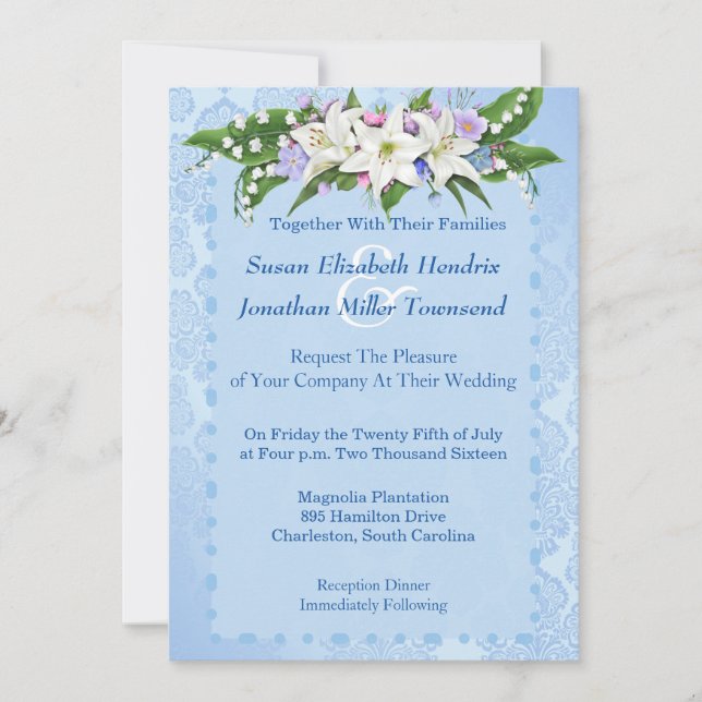 Convite para Casamento de Flor Azul (Frente)