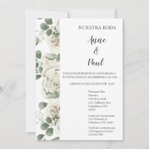 Convite para Casamento de Flor Branca Espanhol
