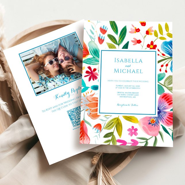 Convite para Casamento de Flor de Água Brilhante (Bright Watercolor Flower Wedding Invitation)