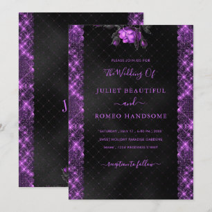 Convite para Casamento de Flor de Quadro Roxo