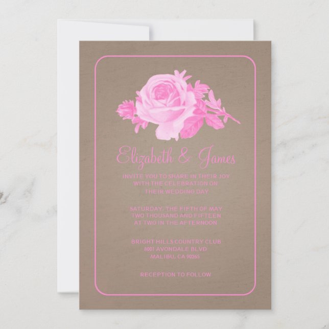 Convite para Casamento de Flor/Flor Russo Rosa Mar (Frente)