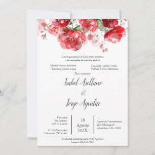 Convite para Casamento de Flor Vermelha espanhola