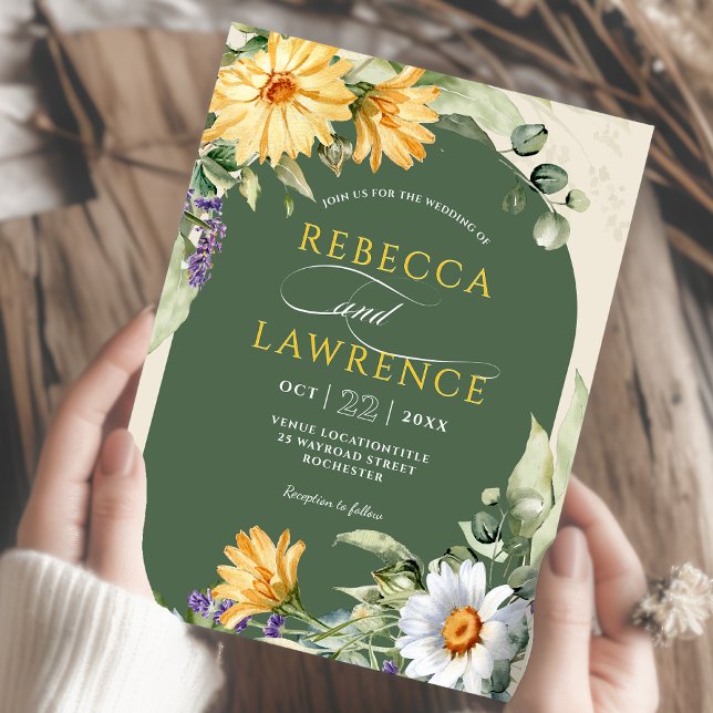 Convite para casamento de flores amarelas da Elega (Criador carregado)