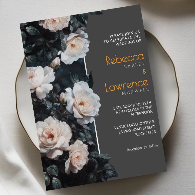 Convite para casamento de flores brancas de cinza  (Criador carregado)