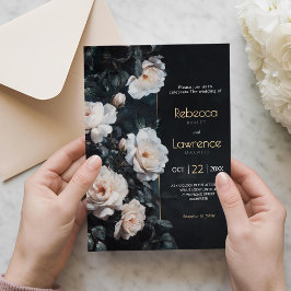 Convite para casamento de flores brancas-pretas