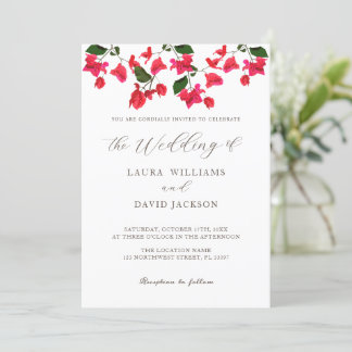 Convite para Casamento de Flores Bright Red Bougai