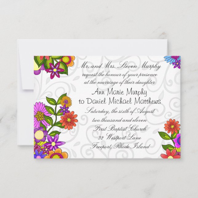 Convite para Casamento de Flores Brilhantes (Frente)