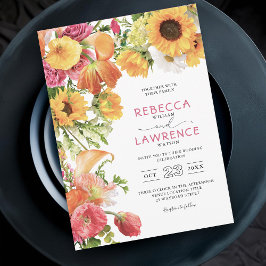 convite para casamento de flores coloridas da prim