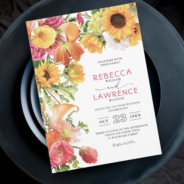 convite para casamento de flores coloridas da prim (Criador carregado)