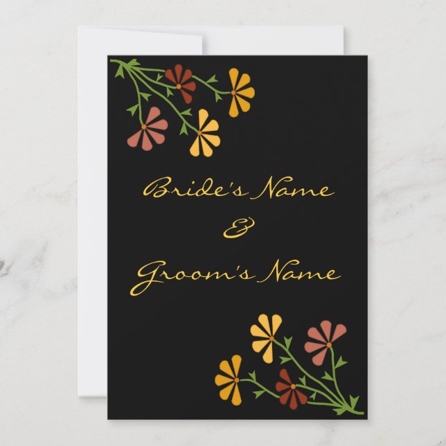 Convite para Casamento de Flores de Arte Folk (Frente)